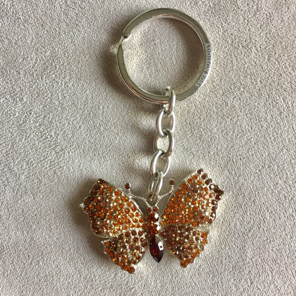 Orange/copper rhinestone butterfly key chain